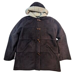 Lauren Ralph Lauren Faux Suede Sherpa Lined Duffle Coat Hooded Brown Women's M